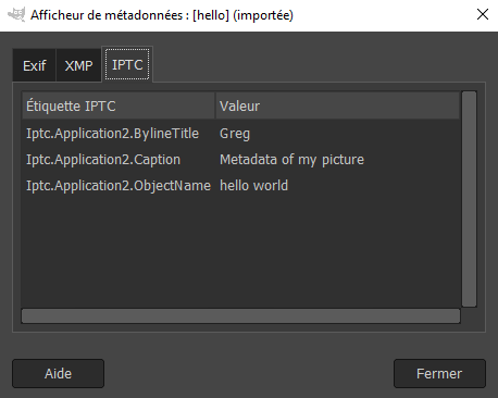 Metadata display in Gimp